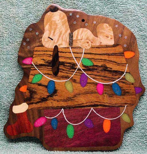 Snoopy Wood Inlaid Christmas Ornament